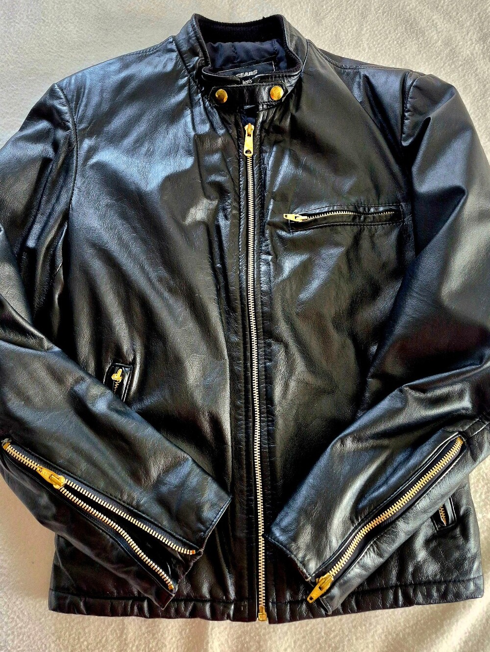 Vintage SEARS The Men's Store-iker Jacket Size38  Black 100%leather